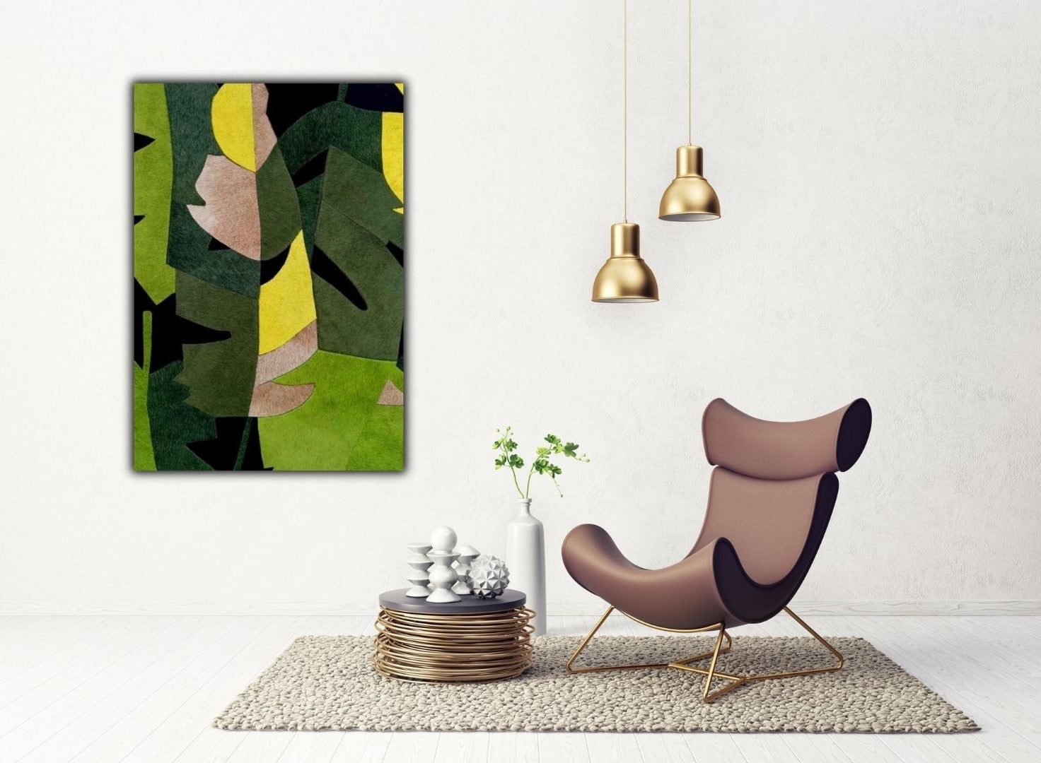 Leafy Marvel handmade leather wall painting for living room 